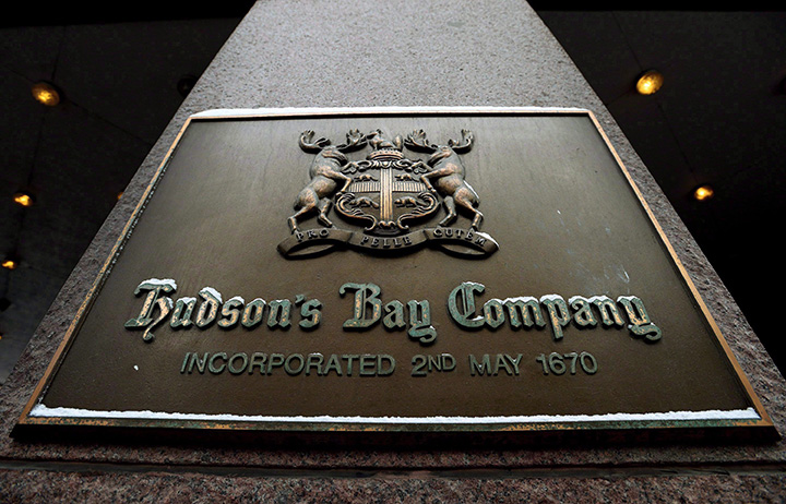 The Hudson Bay Company logo pictured on a storefront in this Monday, January 27, 2014 file photo.