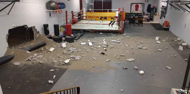 A car crashed through the side of a building in Saskatoon on Saturday.