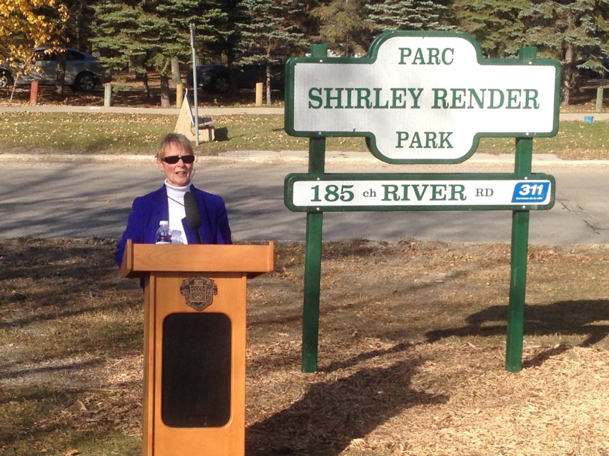 Former St. Vital MLA  Shirley Render shared her gratitude Tuesday as the City of Winnipeg opened a new park in her honour. 