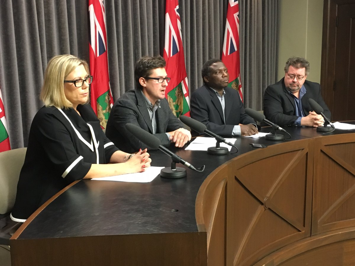 Rochelle Squires, Matt Allard, Dr. Francis Zvomuya and Don Labossiere released the province's findings after soil testing was conducted in St. Boniface. 