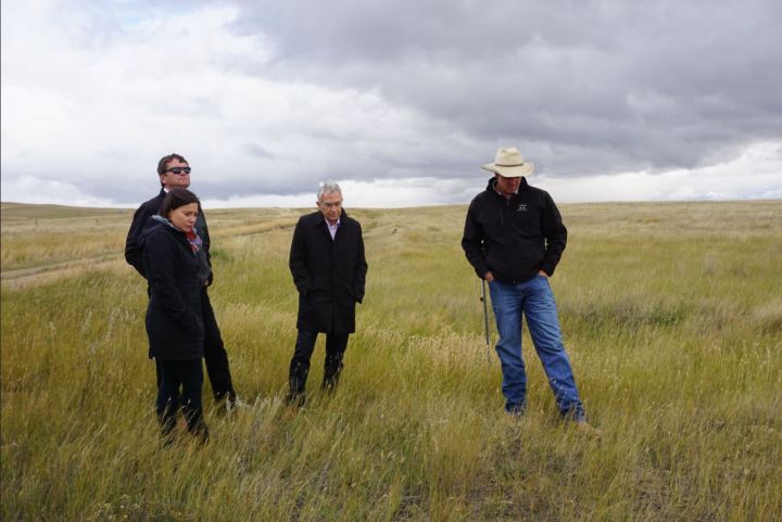 Alberta Agriculture Minister Oneil Carlier tweeted this photo taken in September 2016 near Medicine Hat, remembering a meeting with Hargrave: (left to right) Environment Minister Shannon Phillips, Carlier, Speaker of the House Bob Wanner, firefighter James Hargrave.