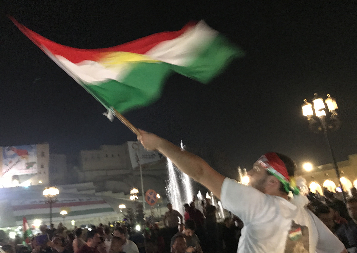 Kurdish-Canadian Ferhang Afandi celebrates the referendum vote.
