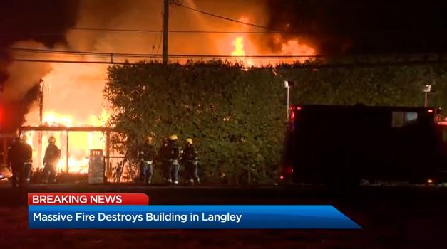 Crews on scene of the massive fire in Langley Wednesday morning.