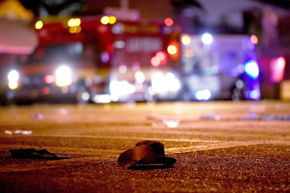 LAS VEGAS, NV - OCTOBER 02:  A cowboy hat lays in the street after shots were fired near a country music festival on October 1, 2017 in Las Vegas, Nevada. A gunman has opened fire on a music festival in Las Vegas, leaving at least 20 people dead and more than 100 injured. Police have confirmed that one suspect has been shot. The investigation is ongoing. (Photo by David Becker/Getty Images).