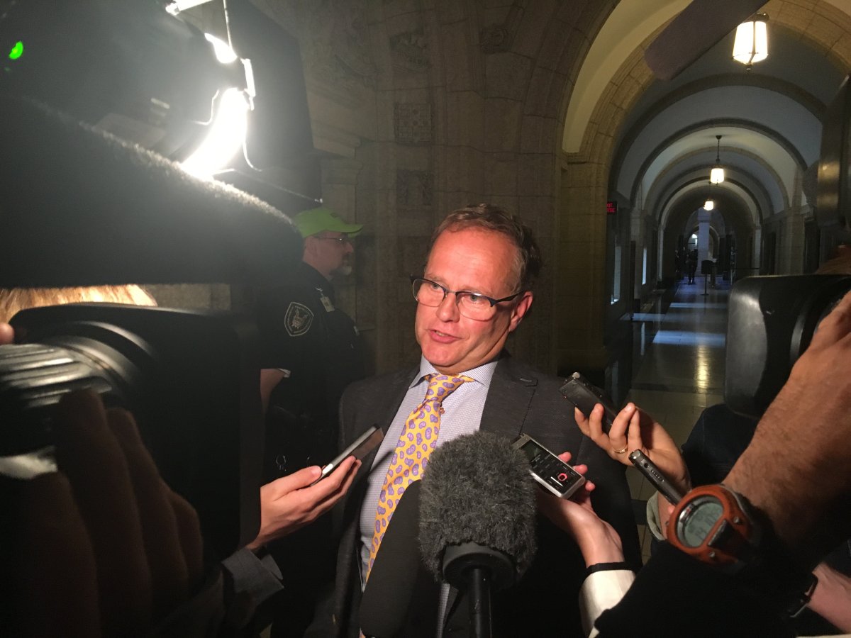 Liberal MP Wayne Long speaks with reporters outside the House of Commons.