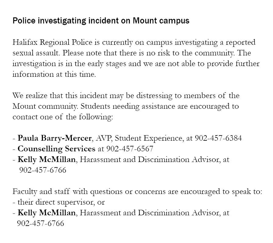 Halifax police investigating sexual assault at Mount Saint Vincent University campus - image