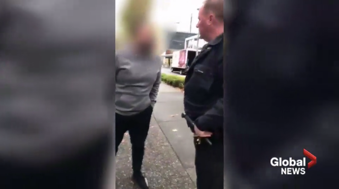 Video captured last week shows a Vancouver police being subjected to a verbal tirade. 