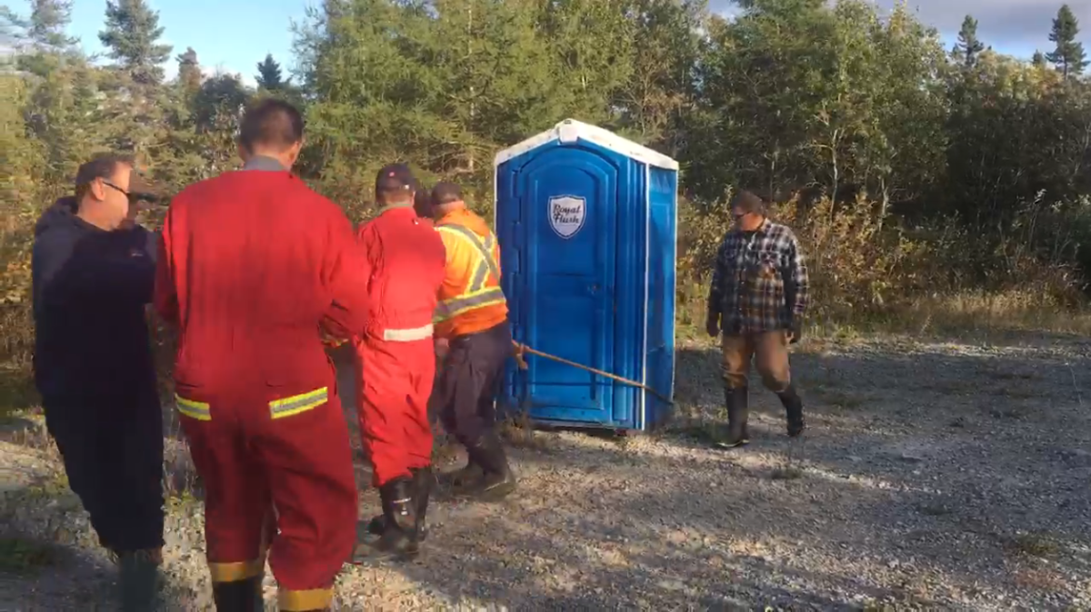 Volunteers, including five members of the local volunteer fire department, helped pull the stolen porta-potty.