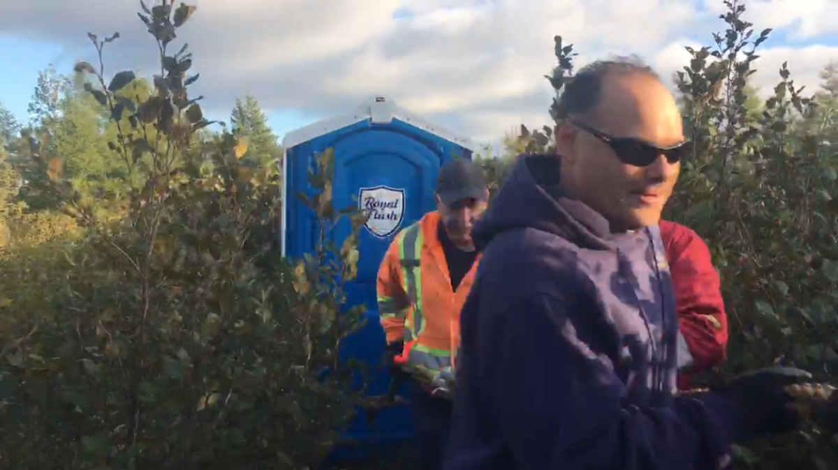 Volunteers pulled the porta-potty for a kilometer out of the woods, using a rope.