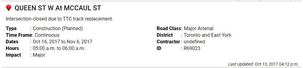 Queen St. W. intersection closed for 3 weeks to allow for TTC track replacement - image