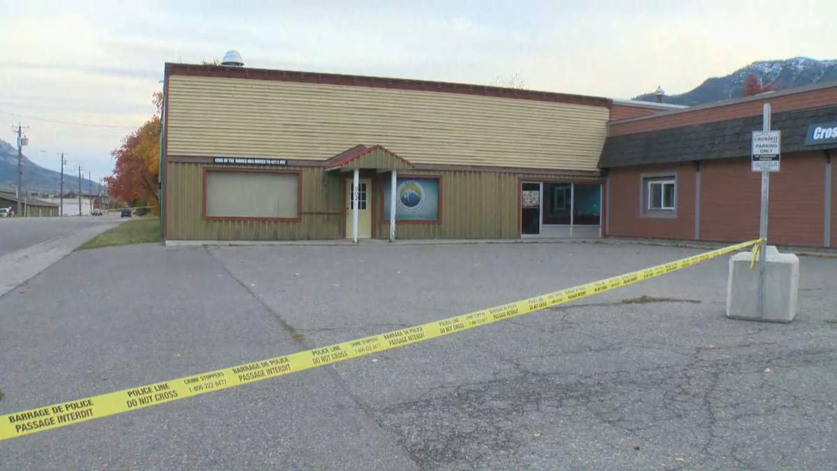 Crime scene tape up outside the Fernie Memorial Arena on Wednesday.
