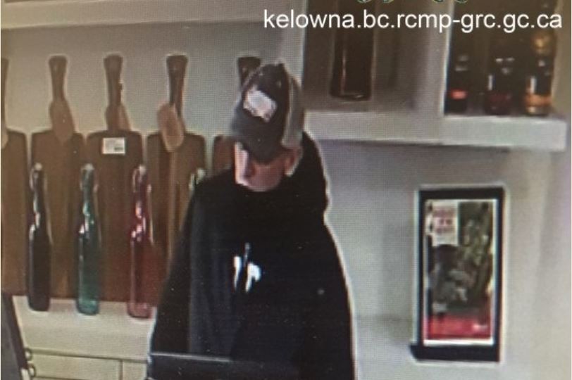 Security camera image of a  man who robbed a Kelowna store and customer at knife-point late Sunday afternoon.