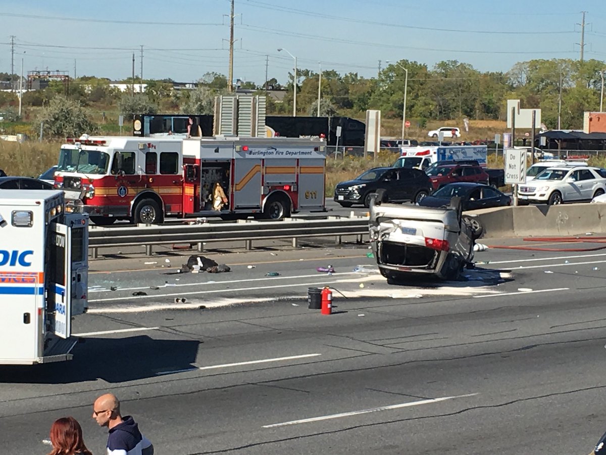 A minivan rolled over on the QEW, Tuesday.