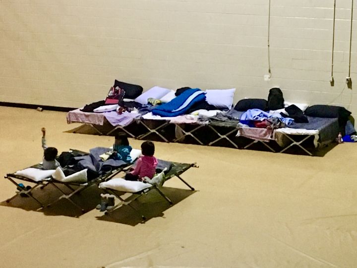 Beds set up for Siksika Nation evacuees after a wildfire swept through the First Nation Oct. 17, 2017.