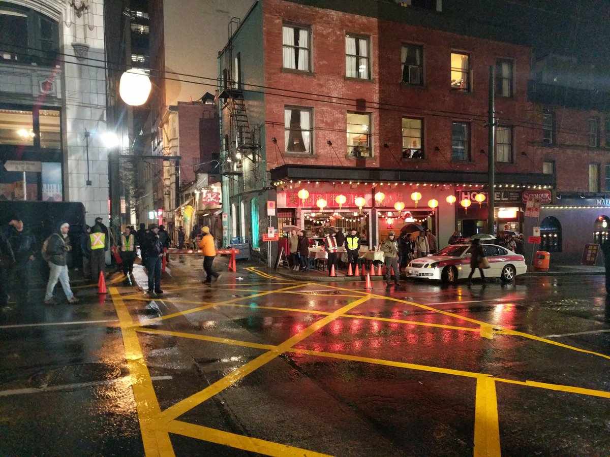 Crews transform downtown Vancouver into a Hong Kong street scene for the action-blockbuster 'Skyscraper.'.