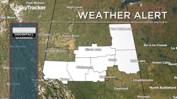 Snowfall warnings for Alberta as of 3:39 p.m. Tuesday, Oct. 10, 2017.