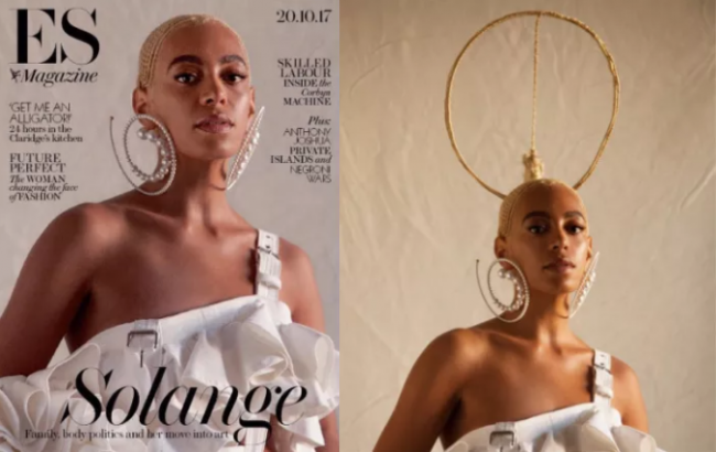 This combination shows the airbrushed Evening Standard cover photo (L) and the original shot (R) of Solange Knowles.