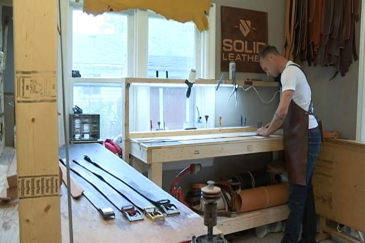 Jesse Bateson of Solid Leather working in his studio.