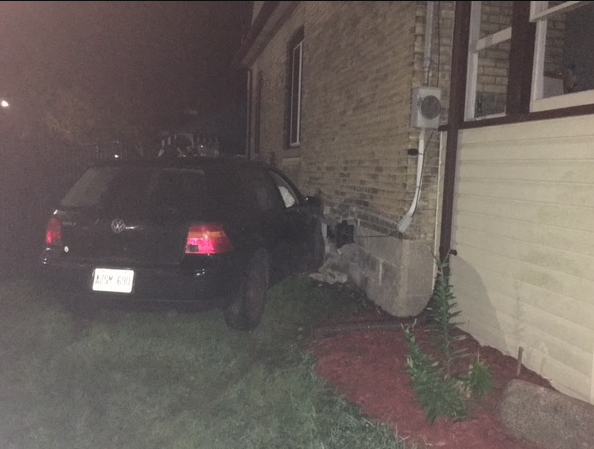 A car crashed into a home at the southeast corner of the intersection of  Ross St. and Hemlock St. in St. Thomas.