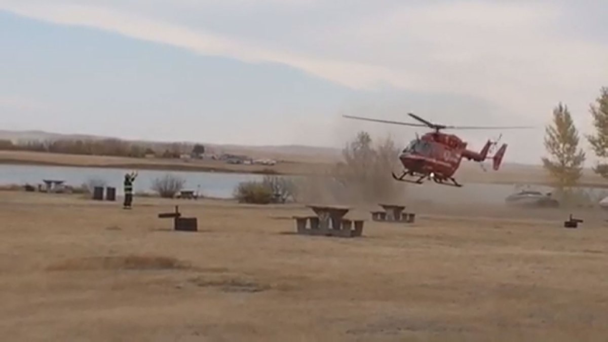 STARS Air Ambulance landing at McGregor lake Saturday.