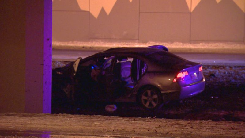 Emergency crews respond to a collision on Stoney Trail S.E. and Peigan Trail S.E. at around 11 p.m. on Monday, Oct. 2, 2017. 
