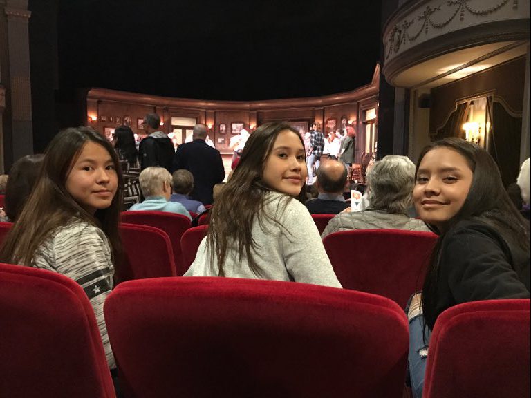 From left to right, Jocelyn Bourassa, 12, Arianna Laboucan, 14, and Haley Manuel, 15, visit the Grand Theatre to see ONCE. 