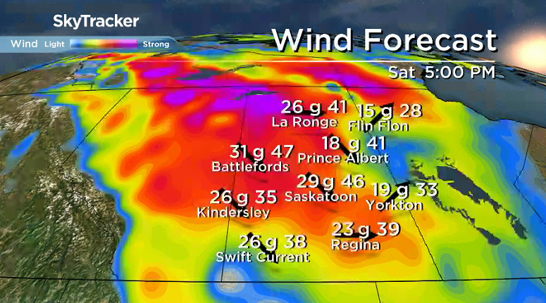 Strong winds kick back in across the region Saturday afternoon as a cold front approaches.