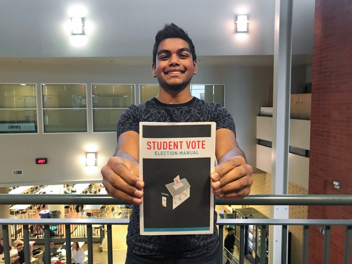 Centennial High School student Sameer Harris served as a deputy returning officer for his school's student vote, held in parallel with the 2017 Calgary municipal election.