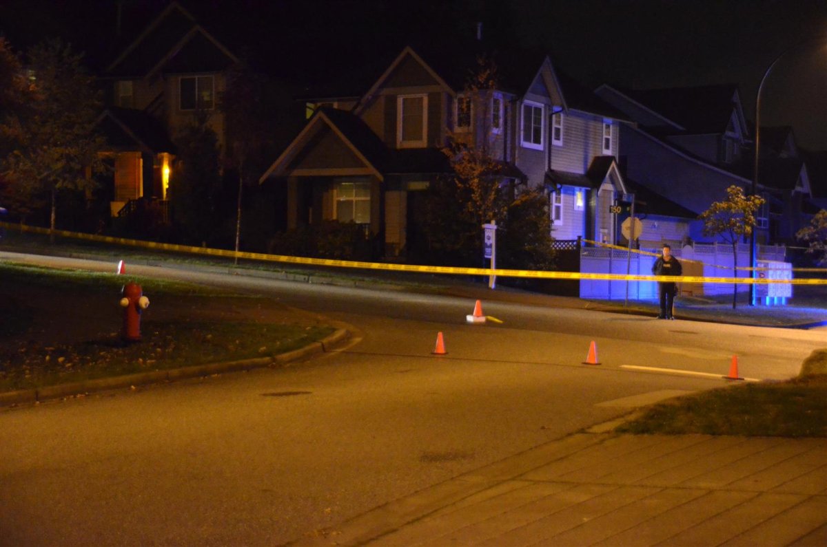 Surrey RCMP officers on scene in Newton Thursday night.