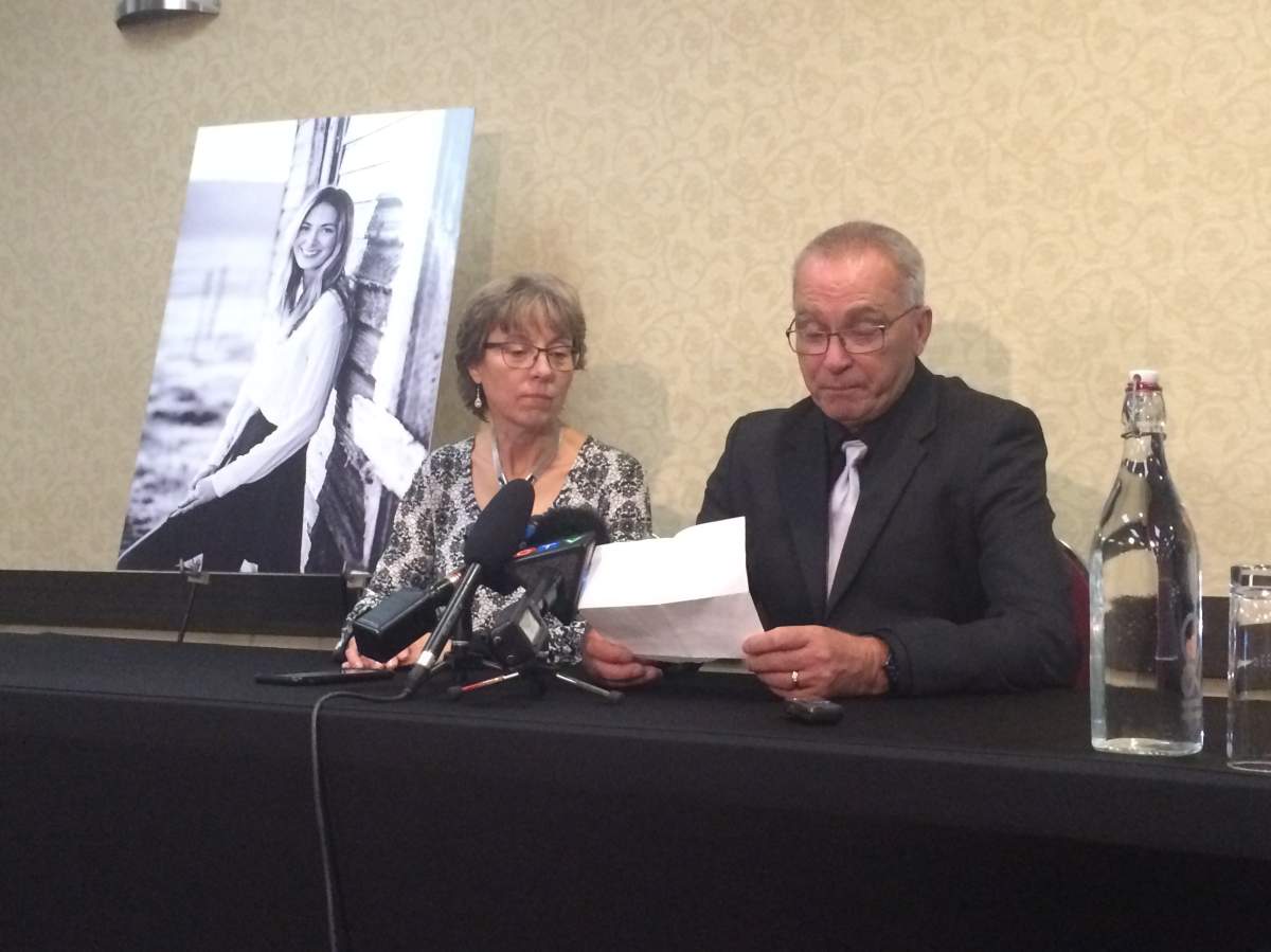 Tara Roe's parents speak Friday after memorial service. 