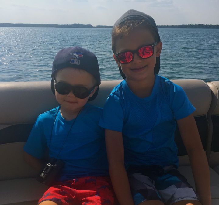 Las Vegas shooting victim Tara Roe’s sons Lennon and Louis Roe in Clear Lake, Manitoba, August 2017.