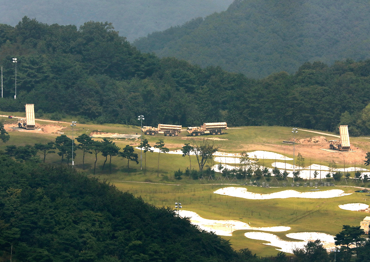 The US Terminal High-Altitude Area Defense (THAAD) missile defense system is seen at a golf course in Seongju, some 300 kilometers south of Seoul, South Korea.