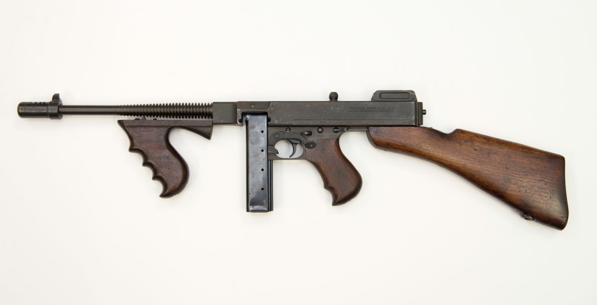 A photo of a Thompson sub-machine gun also known as a Tommy-gun.