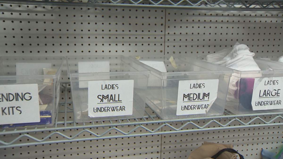 Empty underwear bins at Siloam Mission in Winnipeg.
