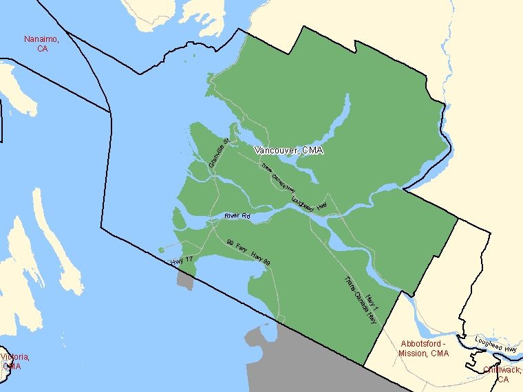 Map of the Vancouver Census Metropolitan Area (CMA).