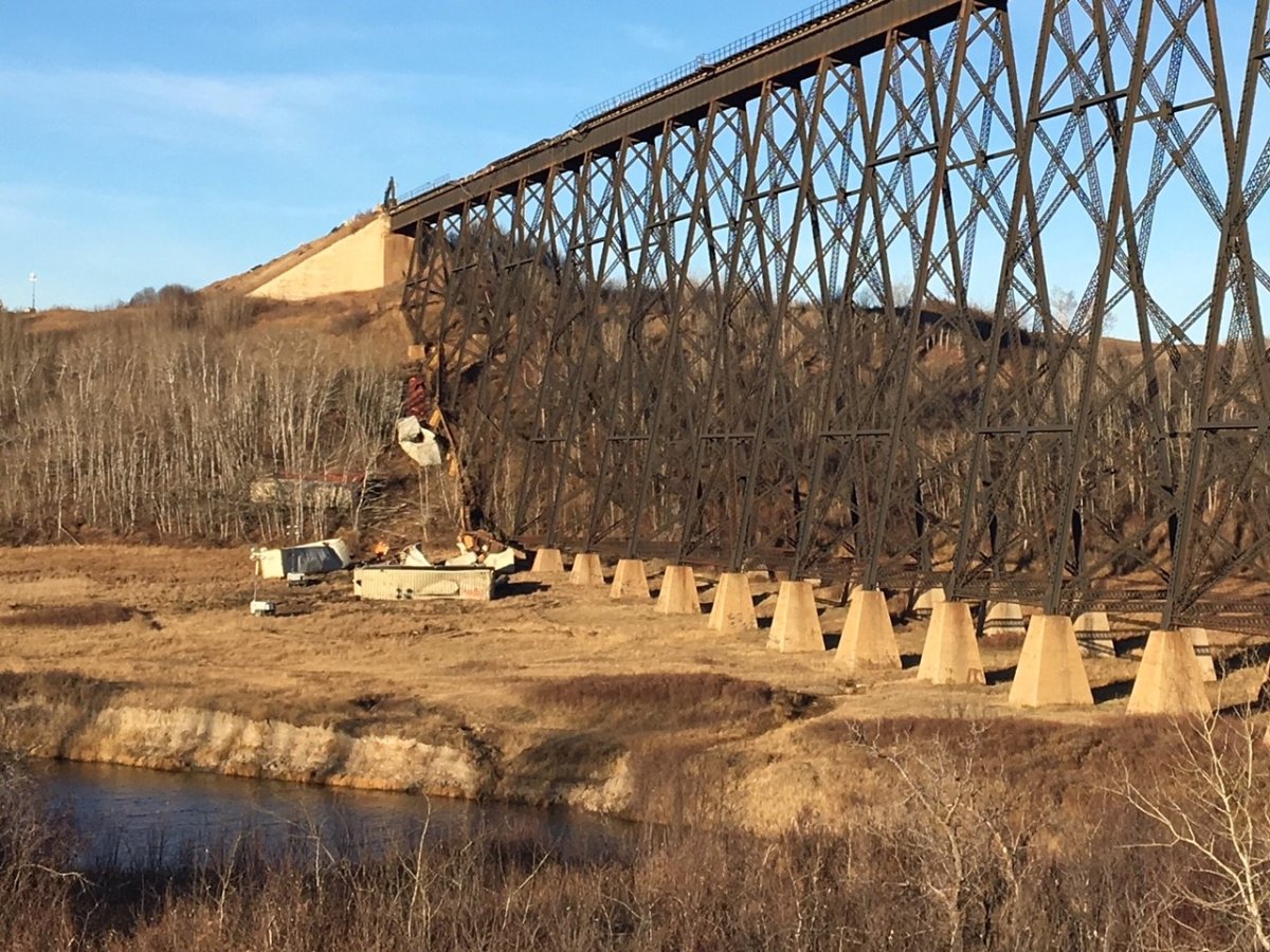 13 train cars derail off historic CN trestle bridge near Wainwright in