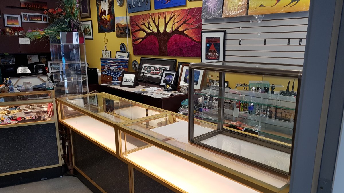 These display cases at White Buffalo Calf Woman would usually house earrings, pendants and other jewelry.