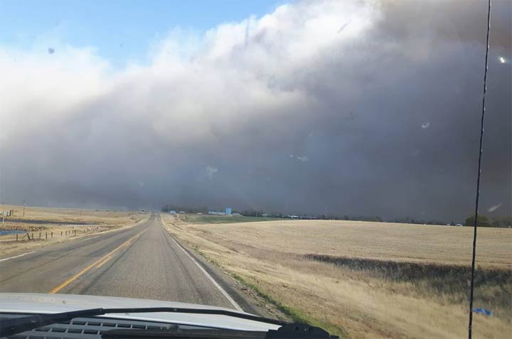 A wildfire emergency advisory was issued by the town of Burstall, Sask., on Tuesday.