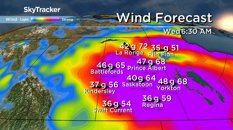 Winds stay strong into Wednesday morning in the Saskatoon area.