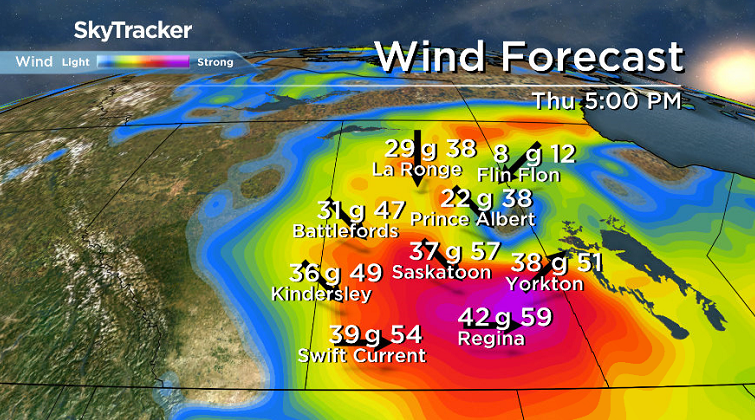 Wind gusts upwards of 50 to 60 km/h are possible Thursday in Saskatoon.