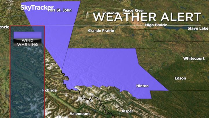 With strong westerly winds with gusts of 90 kilometres an hour expected to develop overnight, Environment Canada issued a wind warning for parts of west-central Alberta on Monday afternoon.