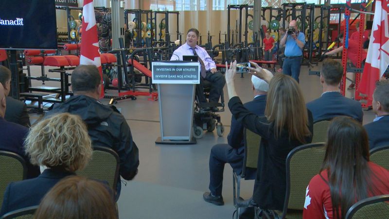 Kent Hehr, minister of Sport and Persons with Disabilities, makes a funding announcement to help Canadian athletes. 