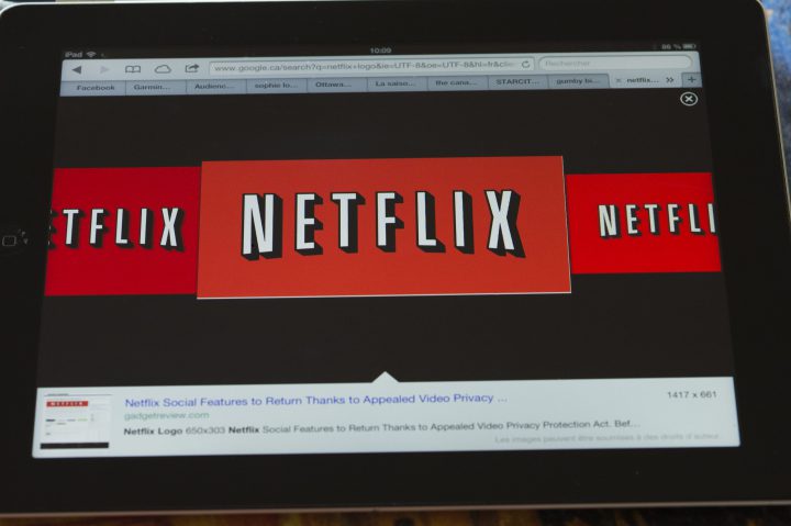 The Netflix logo is pictured on an iPad.