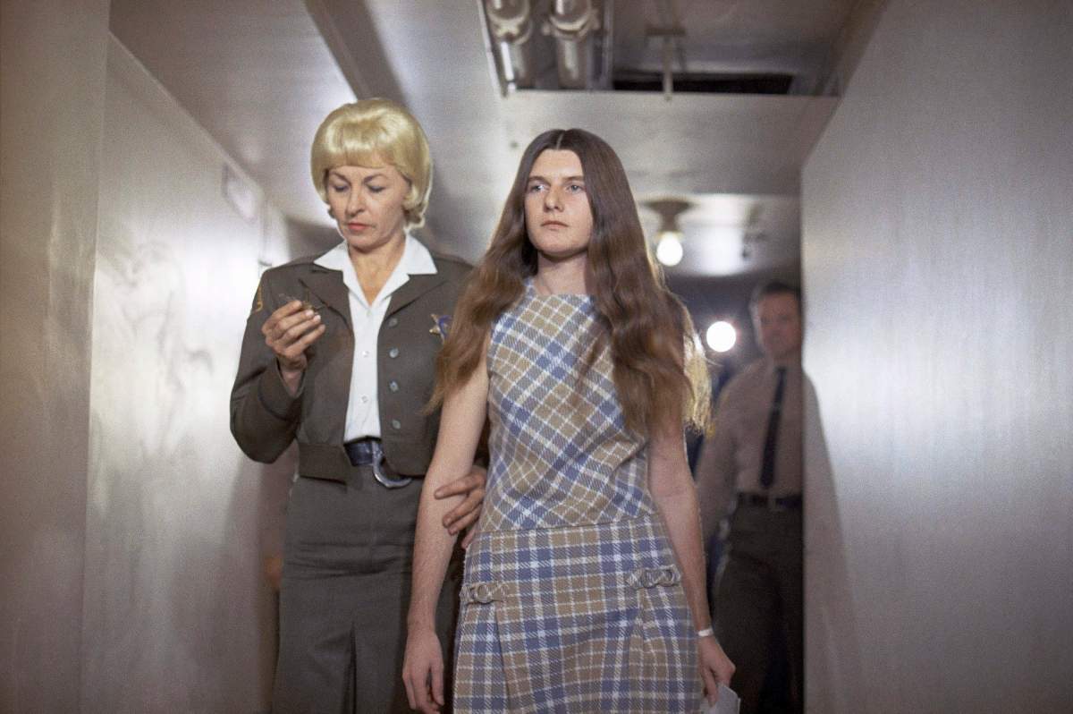 In this Feb. 24, 1970 file photo, Patricia Krenwinkel, a defendant in the Tate murder case, enters the superior court in Los Angeles for an arraignment.