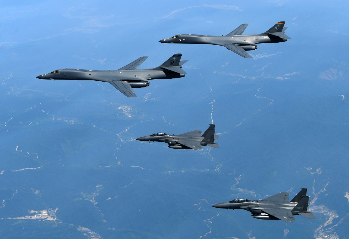 A South Korean military official said Friday the B-1B bombers based in Guam were escorted by two South Korean F-16 fighter jets during the drills Thursday at a field near the South's eastern coast. 
