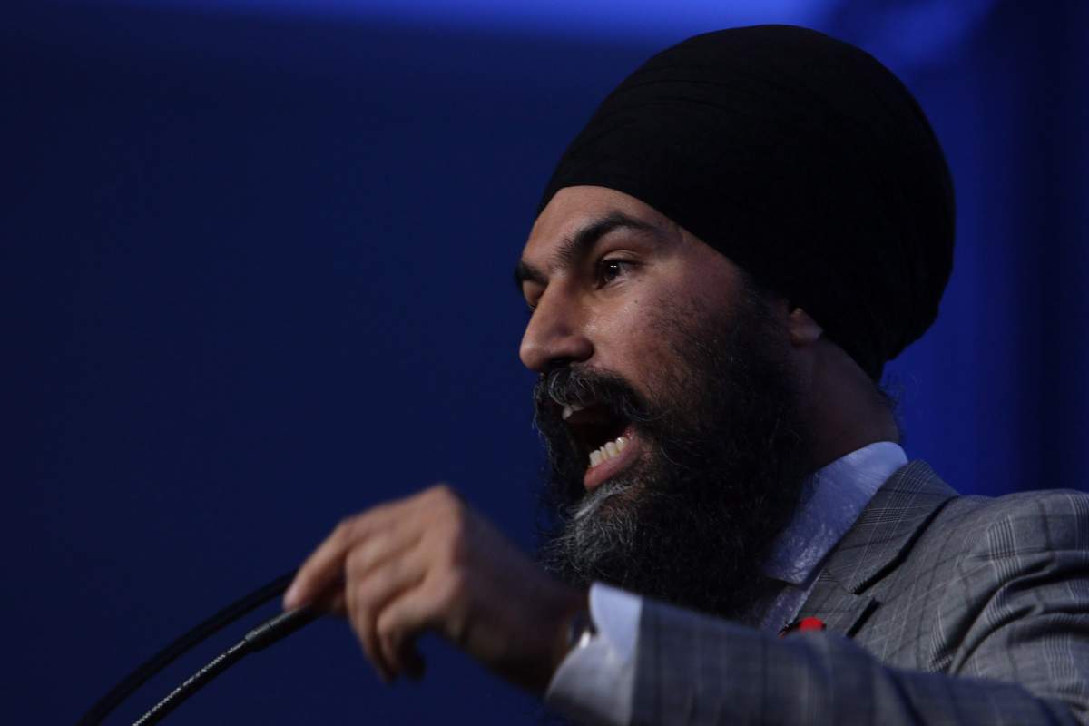Federal NDP Leader Jagmeet Singh speaks to delegates and supporters in Victoria, B.C., on November 4, 2017. 