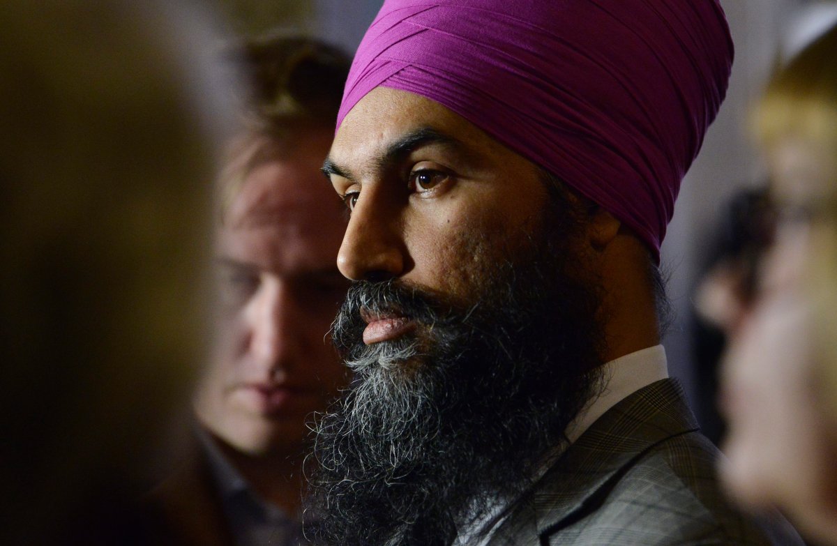 NDP Leader Jagmeet Singh talks with media in Ottawa on Tuesday, November 7, 2017. 