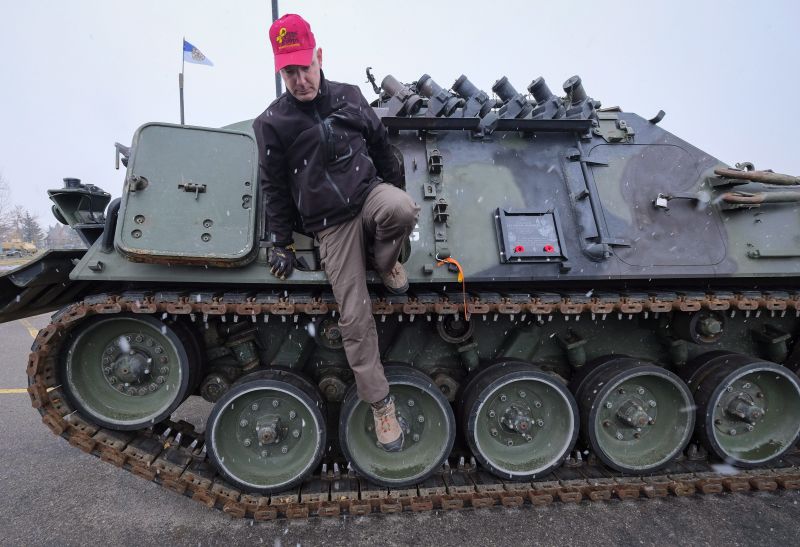 Canadian Forces veteran John Senior works on de-commissioned armoured vehicle as therapy to deal with PTSD at the Military Museums in Calgary, Alta., Wednesday, Oct. 11, 2017.