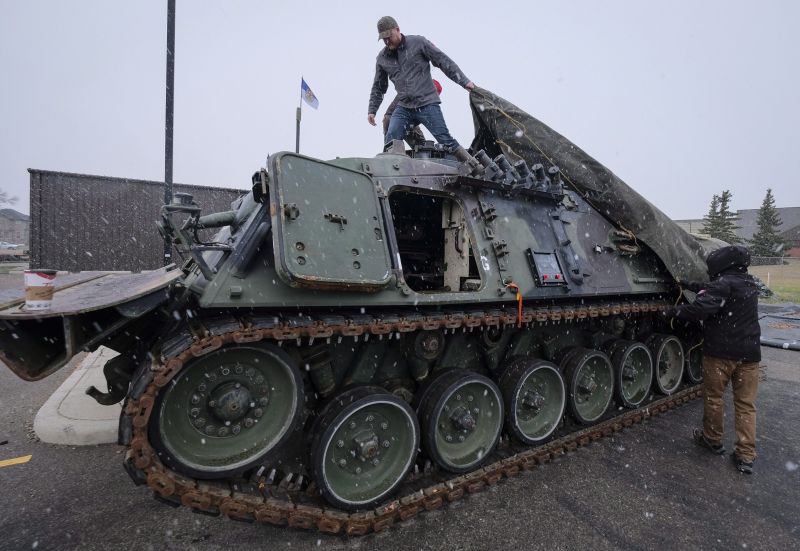 Canadian Forces veterans work on de-commissioned tanks and other army vehicles as therapy to deal with their PTSD at the Military Museums in Calgary, Alta., Wednesday, Oct. 11, 2017. 