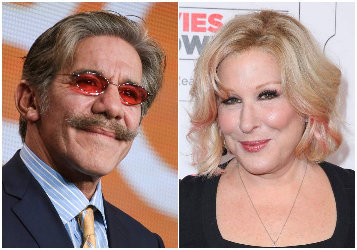 This combination photo shows Geraldo Rivera at "The Celebrity Apprentice" panel at the NBC 2015 Winter TCA in Pasadena, Calif., on Jan. 16, 2015, left, and Bette Midler at the 15th Annual Movies for Grownups Awards in Beverly Hills, Calif., on Feb. 8, 2016. 